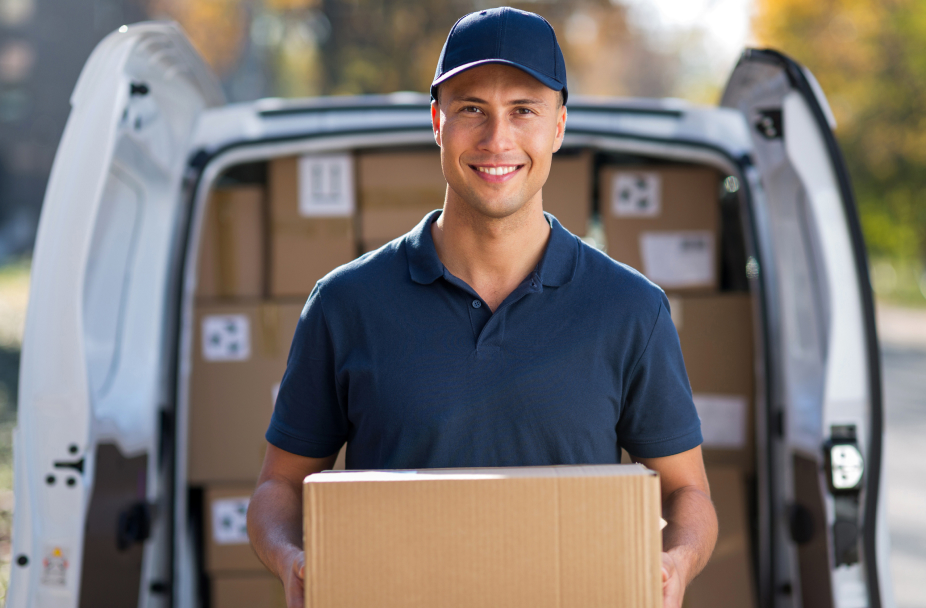 Delivery driver showing up ontime to make delivery with software services